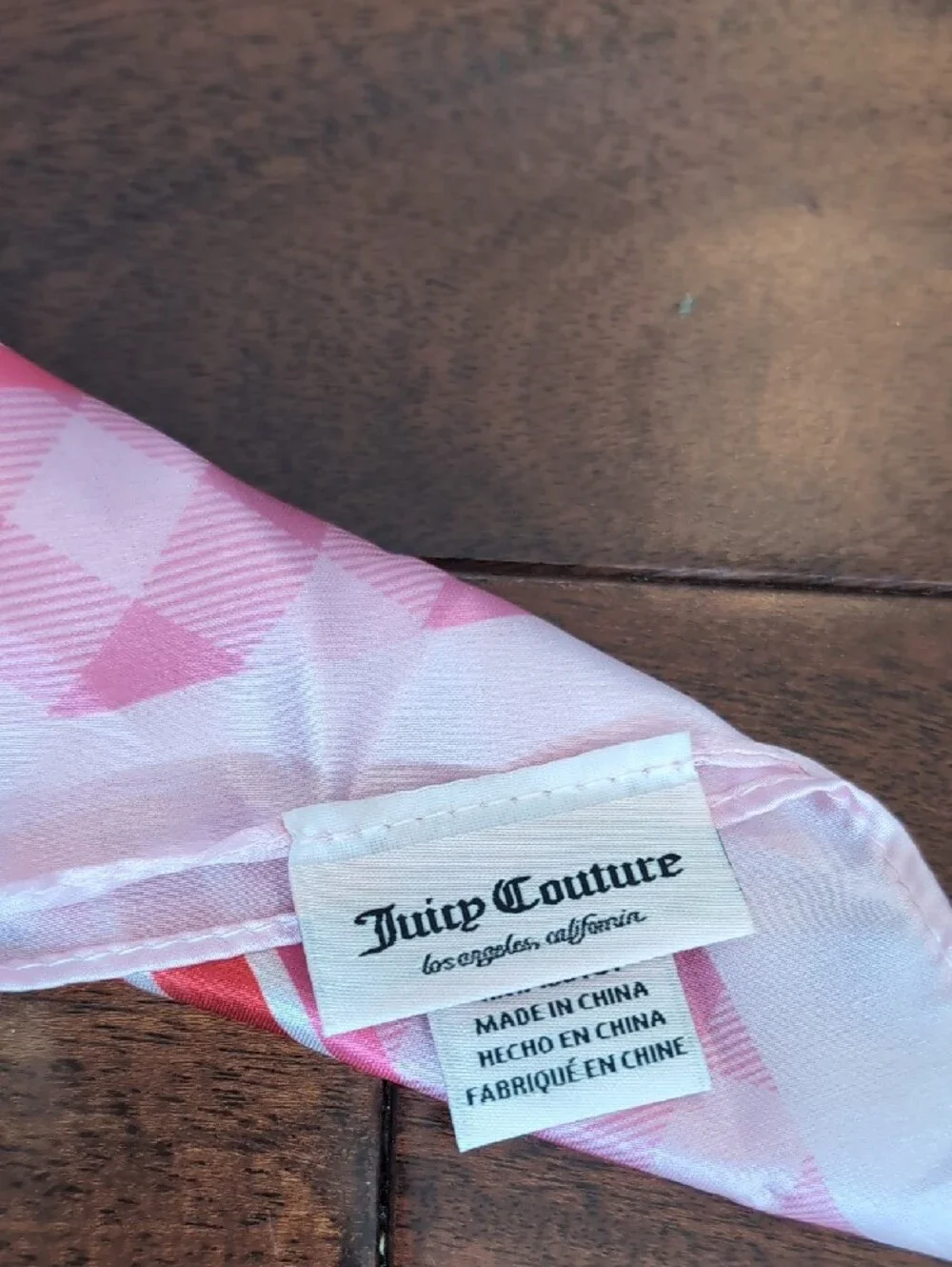 Juicy Couture Pink Plaid Satin Hair Scarf